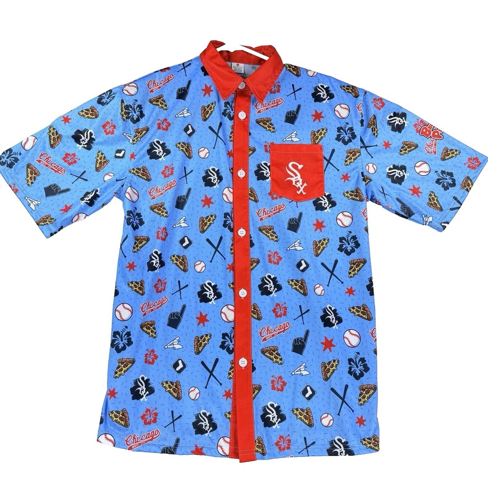 Mens Chicago White Sox Hawaiian Shirt Short Sleeve Baseball MLB Blue Sz Medium